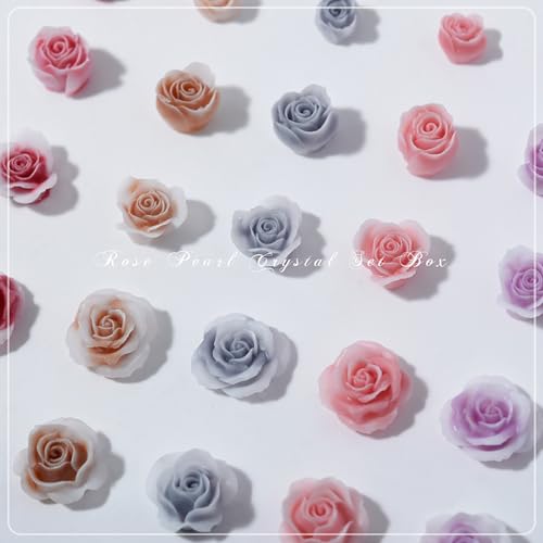 Pink 3D Resin Rose Camellia Nail Art Charms with Pearls and Rhinestones