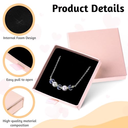 Piriuuo Pink Jewelry Gift Box Set - 2 Small Square Necklace & Earring Storage Cases