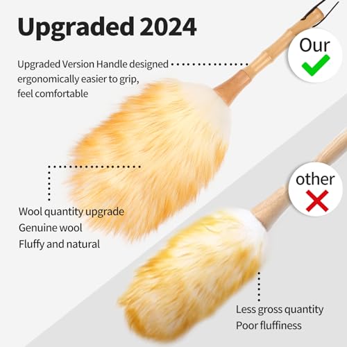 FeelfunFeather Lambswool Duster with Wooden Handle - 14.9 Inch