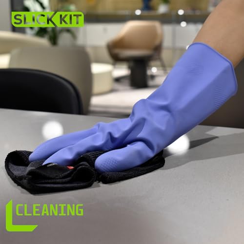SLICK KIT Reusable Rubber Dishwashing Gloves, Medium, 3 Pairs (Pink/Yellow/Purple)
