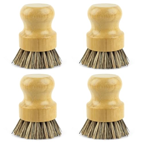 AUEAR Natural Bamboo Dish Scrub Brush 4-Pack - Coconut Bristles for Pots & Pans