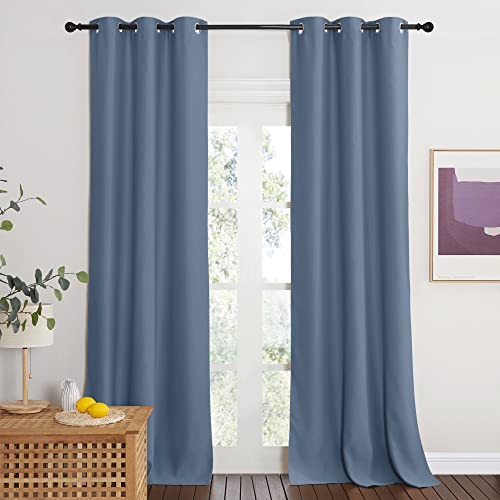 NICETOWN Sliding Room Divider Curtain, 42x95 Inch Privacy Panel, Stone Blue