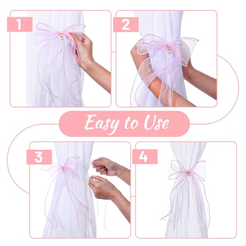 Pink Bow Curtain Tiebacks - 2 Pcs Organza Bow Holdbacks