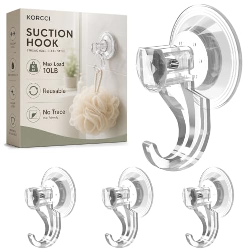 KORCCI Suction Cup Hooks - 4 Pack, Heavy-Duty and Waterproof