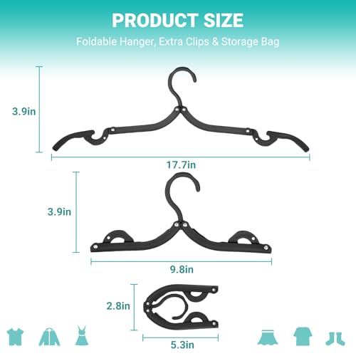 10 Pcs Black Foldable Travel Hangers - Adjustable & Portable