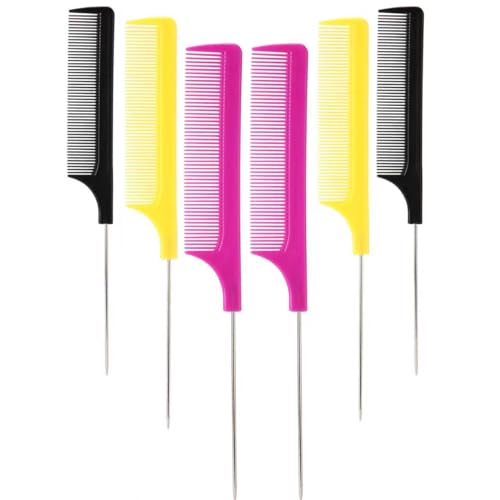 BudiGl Rat Tail Combs Set 6 Pcs Professional Teasing Comb with Metal Pick