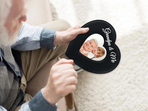 Heart-Shaped Leather Picture Frame for Grandpa - 4x4 Photo