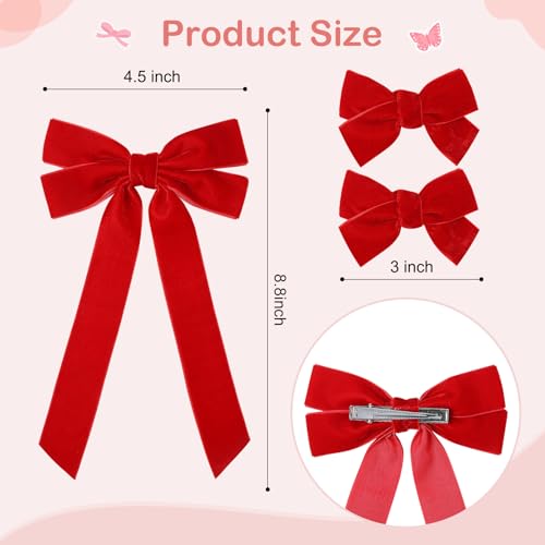 Aileam Red Velvet Hair Bows 3-Piece Set with Alligator Clips