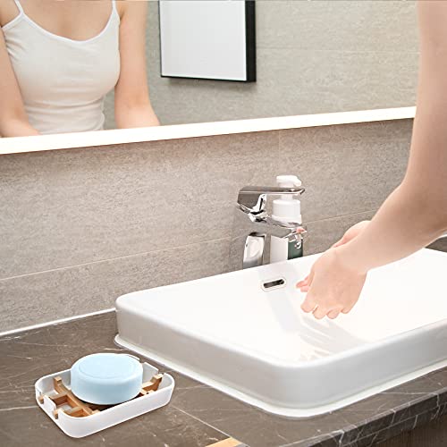 Leadiy Bamboo Fiber Soap Dish Holder - 2 Pack, Self-Draining White Soap Tray