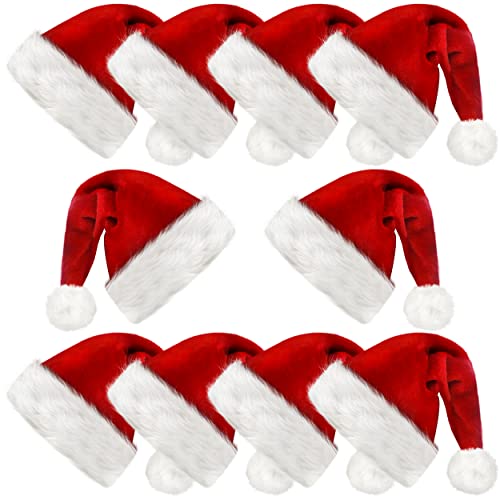 Red Plush Santa Hat for Kids - 2/4/10 Pack Holiday Christmas Hats for Children & Toddlers