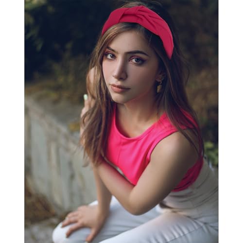 Amariver Hot Pink Knotted Wide Headband Soft Non-Slip Hair Band