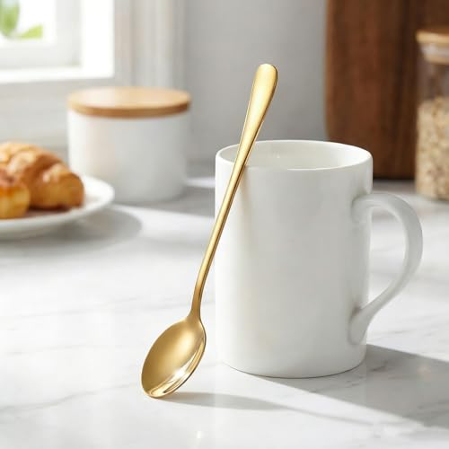 4-Pack Gold Stainless Steel Espresso Spoons | 7.7 Inch Coffee & Dessert Spoons