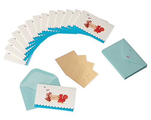 Papyrus Blank Cards with Envelopes - Bunny & Squirrel Design, Blue, 14 Count