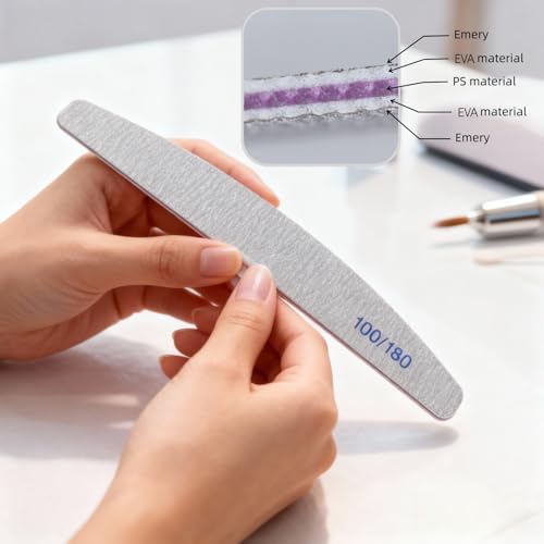 TIKIYOUN Curved Nail Files 12 Pcs - 100/180 Grit Dual-Sided Emery Boards