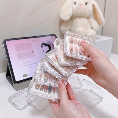 6 Clear Acrylic Press On Nail Storage Boxes with Adhesive Tapes