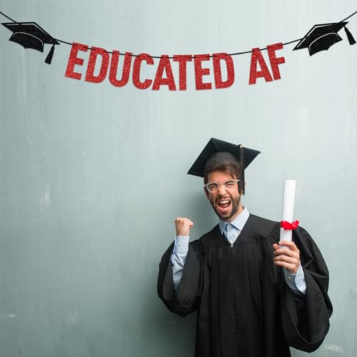 Black Glitter Educated AF Graduation Banner - Class of 2026