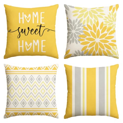 Yellow Dahlia Throw Pillow Covers 18x18 Inch, Set of 4 - AVOIN Colorlife