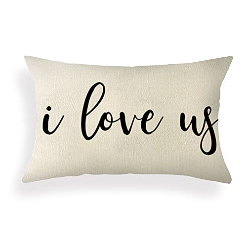 Ogiselestyle Farmhouse 12x20 inch I Love Us Quote Lumbar Pillow Cover, Decorative Linen Cushion Case for Sofa & Home - Pack of 1