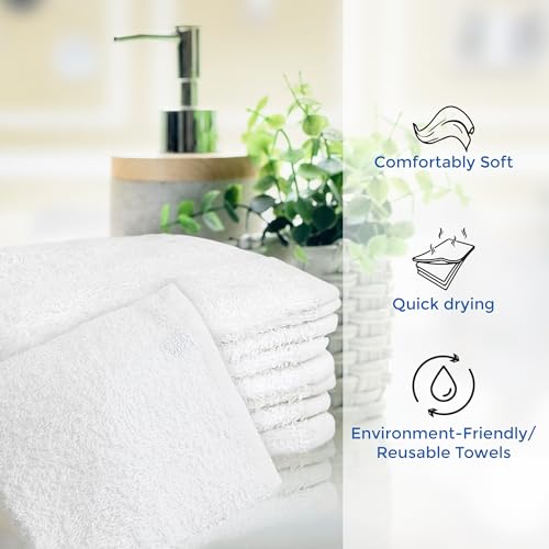 Crystal Ridge 100% Cotton Washcloths - 12"x12" Soft Towels, 8 Pack