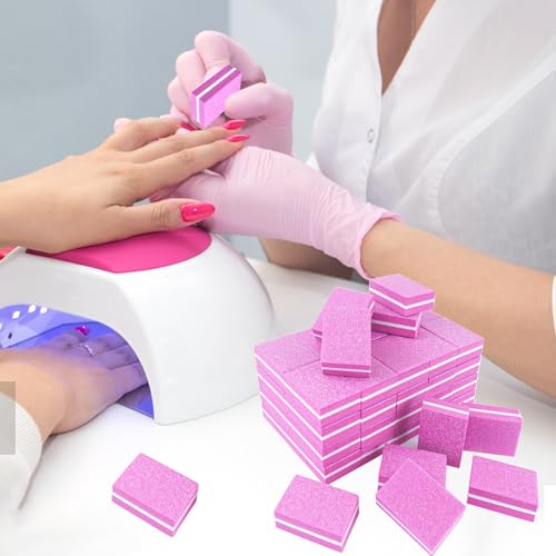 50 Pcs Pink Mini Nail Buffers 100/180 Grit Sponge Files for Acrylic Nails