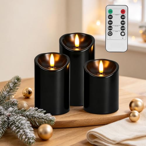 Black Flameless Candles with Remote & Timer - Halloween LED Pillar Set - Black