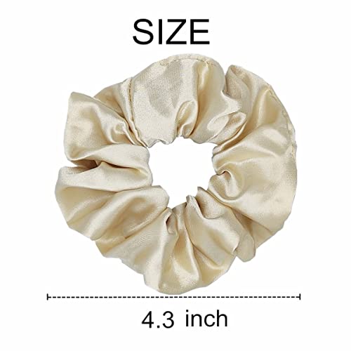 Sufermoe Satin Silk Hair Scrunchies 6-Pack - 4.3 Inch Light Gold Elastic Hair Ties & Ponytail Holders for Women