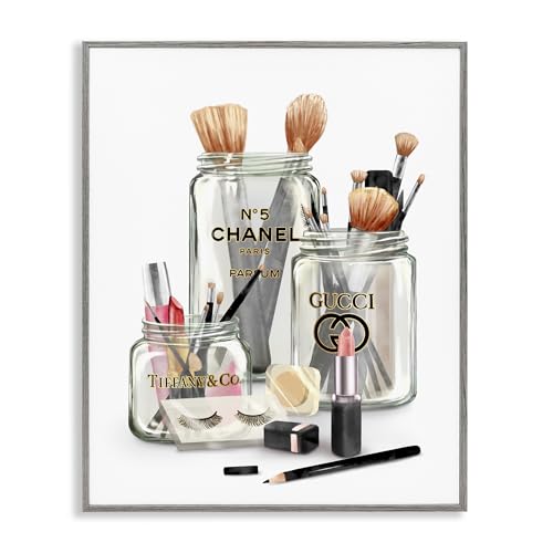Stupell Industries Fashion Brand Makeup In Mason Jars Glam Design Framed Giclee Art Design by Ziwei Li