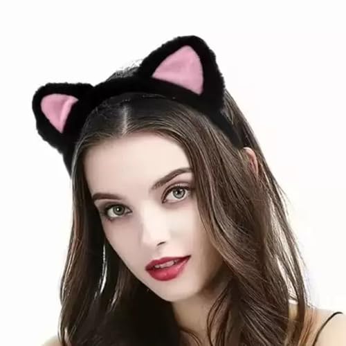 Black Cat Ears Headband Soft Furry Headwear for Cosplay and Parties