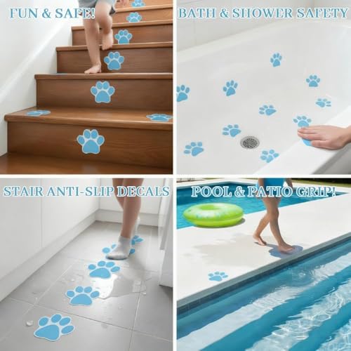 Non-Slip Bathtub Stickers - 20 Paw Print Anti-Slip Decals