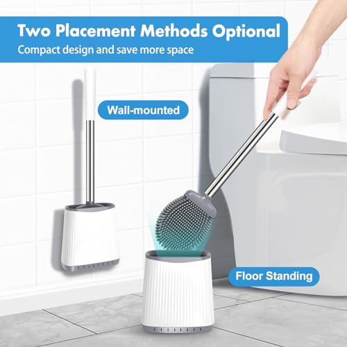 TRENTI Silicone Toilet Brush and Holder Set - Flexible Wall-Mounted, White