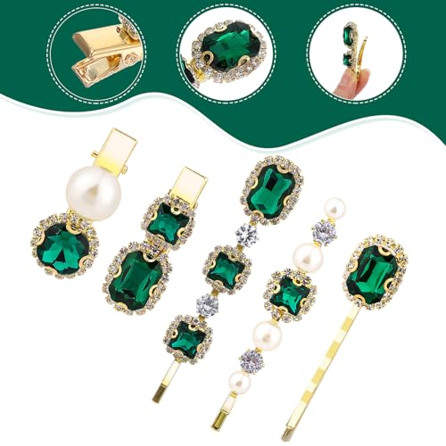 Vintage Emerald Green Crystal Hair Clip Set 5PCS Retro Hair Pins