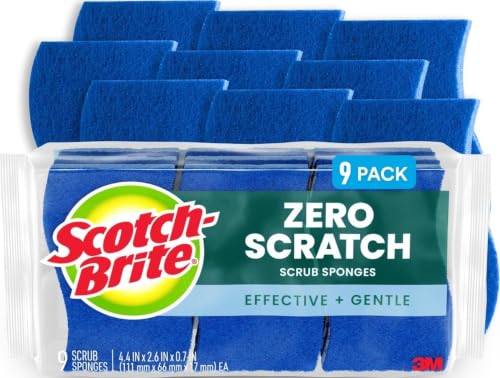 Scotch-Brite Zero Scratch Scrub Sponges 9 Pack - Durable Non-Scratch Kitchen Cleaning