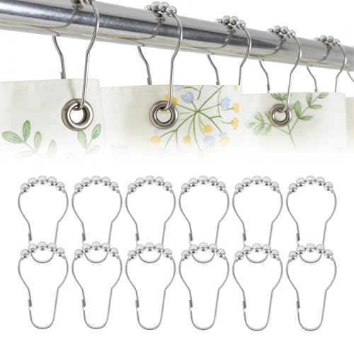 Rust-Proof Stainless Steel Shower Curtain Hooks - 12 Pack
