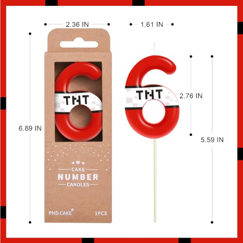 TNT Themed Number 6 Birthday Candle - 2.76 Inch Red Cake Decoration