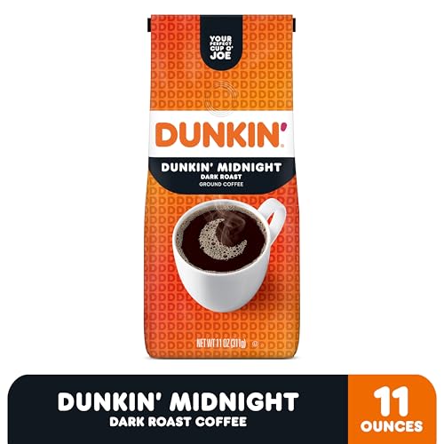 Dunkin' Midnight Ground Coffee - 11 Oz Bag, Dark Roast, Full-Bodied Flavor
