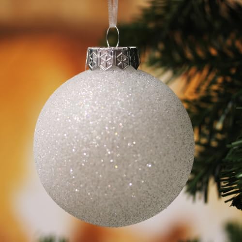 Luxe White Glitter Christmas Ornaments Set - 40 Shatterproof Baubles, 3.15 Inch