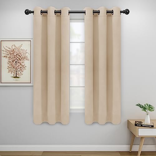 Easy-Going Blackout Curtains, Thermal Insulated Grommet Drapes, Beige, 34x63 in (Pack of 2)