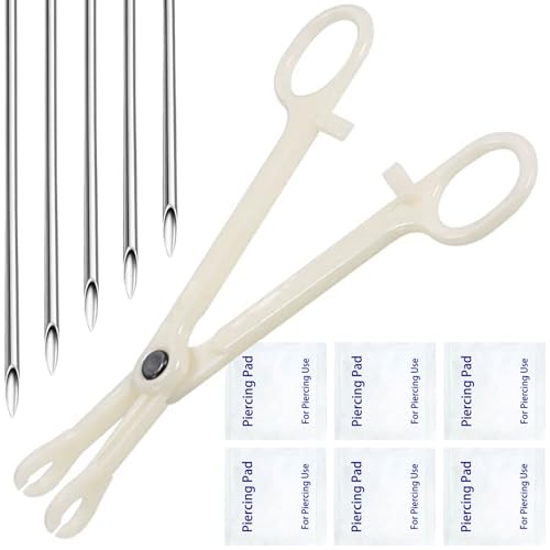 Body Piercing Needle Kit with Clamp Forceps and Sterile 316L Steel Needles