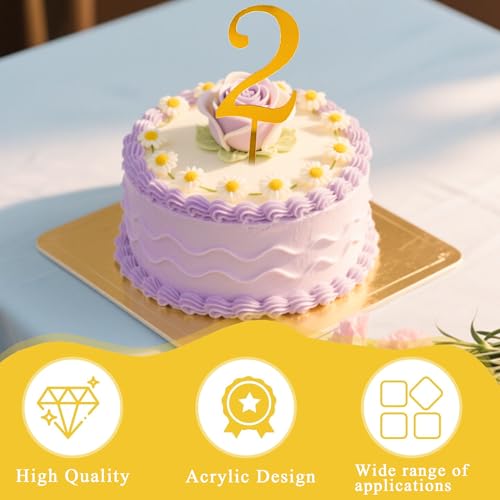 Gold Acrylic Number 2 Cake Topper - 3 Pack Birthday & Anniversary Decor