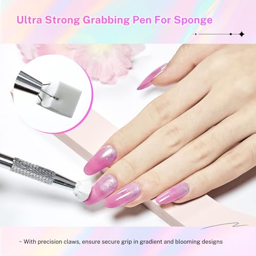 JODSONE 100PCS Soft Nail Sponges with Grabber Pen for Gradient Art