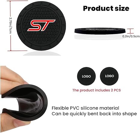 2 Pcs Black Silicone Car Cup Holder Coasters - Anti-Slip Design