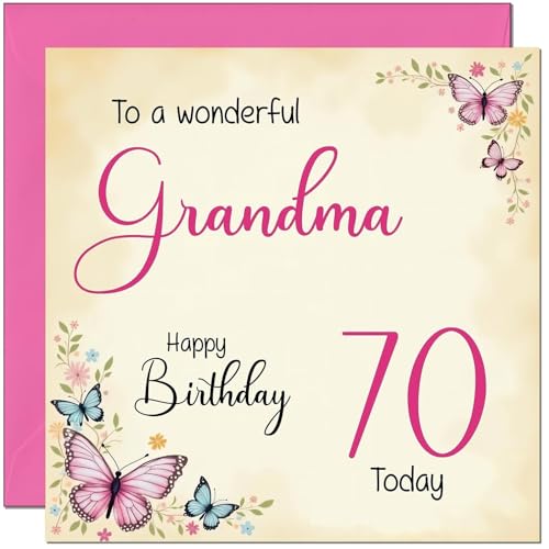 70th Birthday Card for Grandma - Floral Butterfly Design
