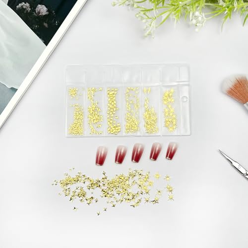 Gmlawsc 3D Gold Star Nail Charms Set - 2 Boxes Metallic Star Studs