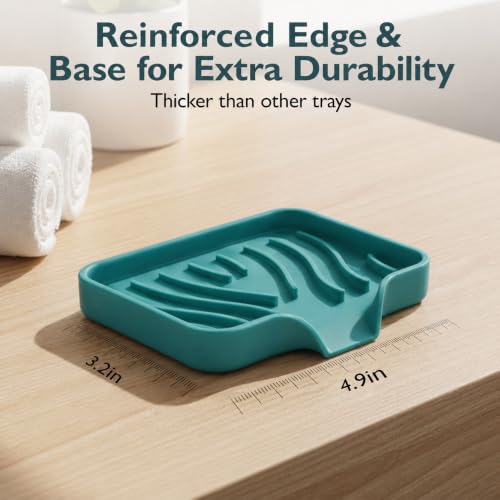 Self Draining Silicone Soap Dish with Drain Spout - Bathroom & Kitchen Sink Organizer