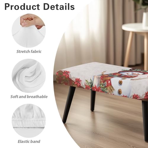 Christmas Snowman Bench Cover Slipcover - Washable Red Holiday Decor for Dining & Kitchen Benches