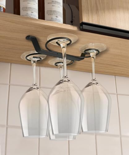GeLive 9-Inch Black Under Cabinet Wine Glass Holder with 4 Hooks