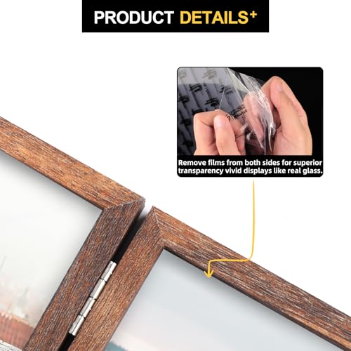 Rustic Wood Double Picture Frame 4x6 - Hinged Photo Display