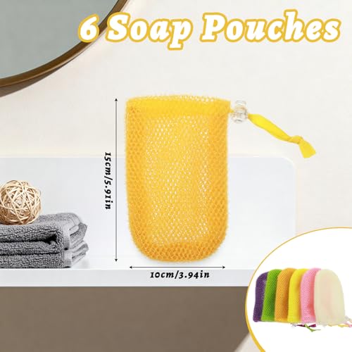 Abeillo 6 Pack Mesh Soap Bags Exfoliating Bar Soap Pouches with Drawstring