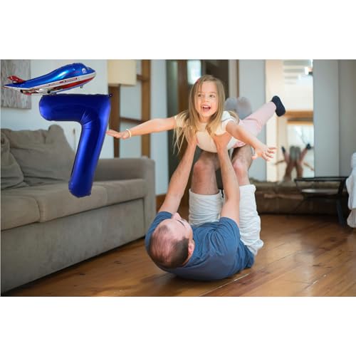 Navy Blue Number 7 Balloon & Airplane Birthday Party Decoration Set