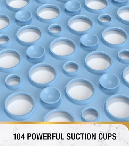 HITSLAM Non-Slip Bathtub Mat 28 x 15 Inch Blue - Soft TPE with Suction Cups